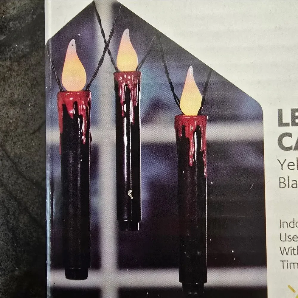 Halloween Battery Operated Flickering LED Dripping Candle String Lights w Timer
